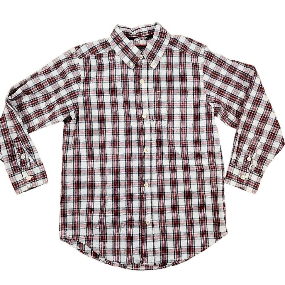 The Children's Place Button Down Christmas Plaid Med 7/8 Winter L/S Pocket
